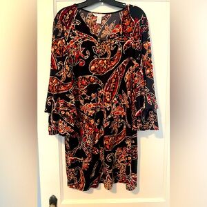 Paisley Black, Red and Tan Dress by London Times